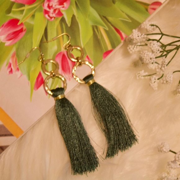 Gold Circle Tassel Earrings - Picture 2 of 2